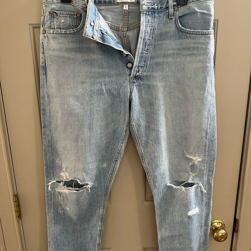Agolde Blue Straight Jeans with Faded Texture